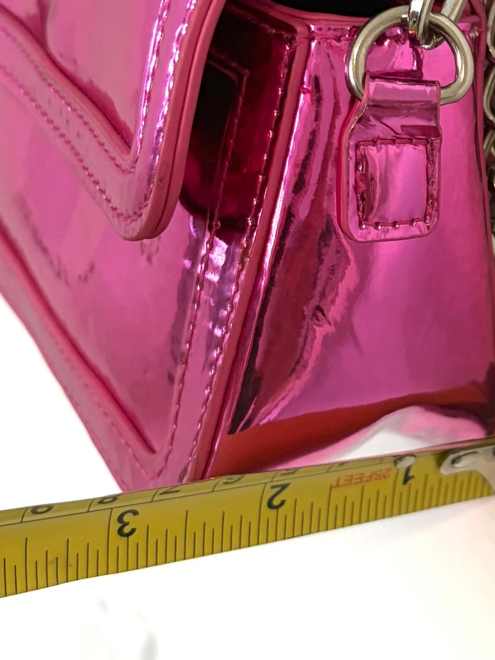 Madden Girl Metallic Pink Mini Crossbody Bag Set W/ Chain Accent and Coin Pouch